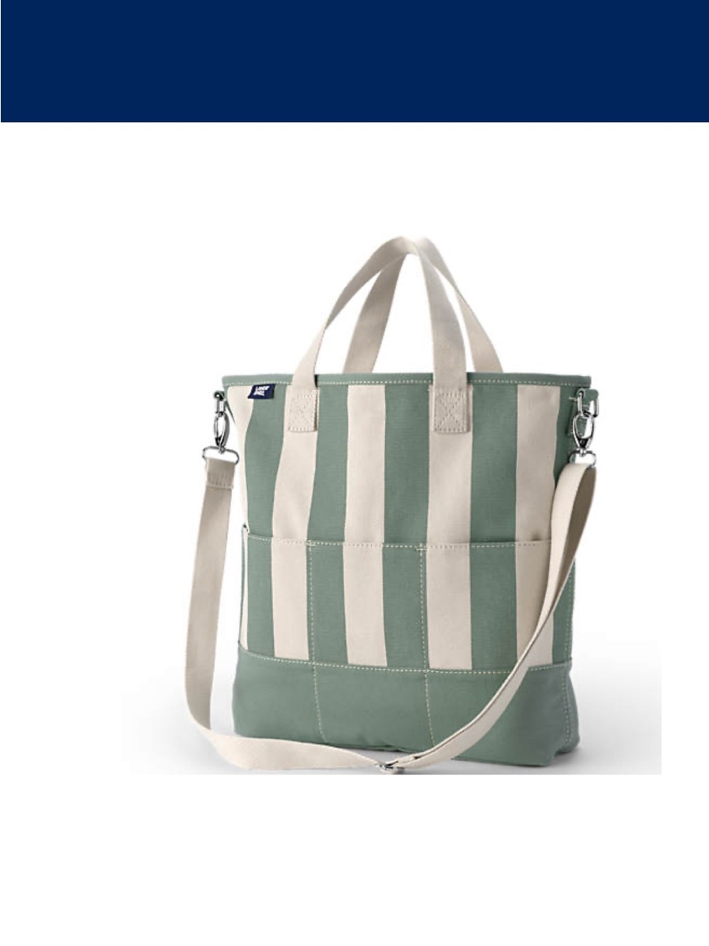 Lands' End Striped Canvas Tote in Sage & Cream